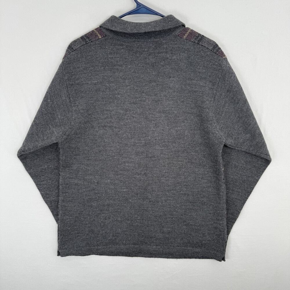 VTG Trader Bay Mens M Sweater Golf Plaid Red Gray Knit Merino Wool Blend Preppy - Picture 3 of 9